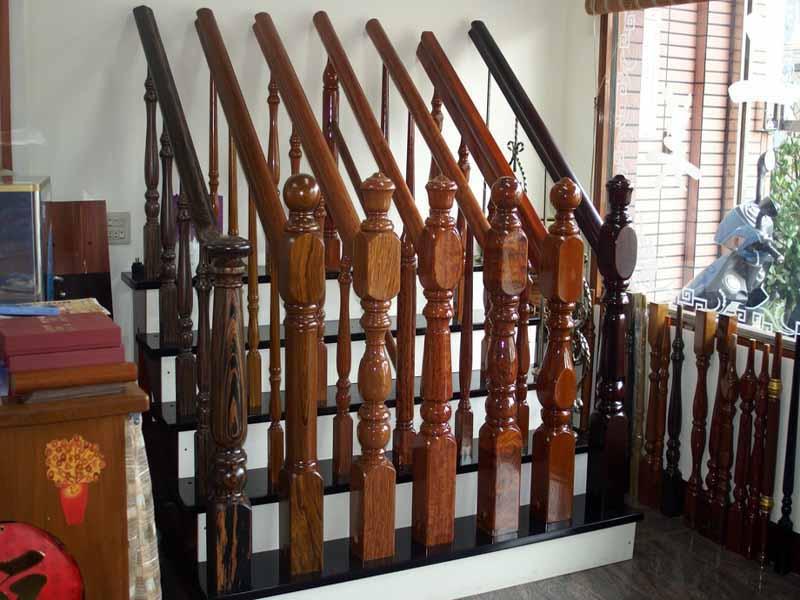 wood column stair rail by cnc router with rotary system